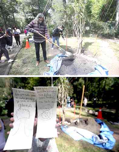 Antonio Ortiz Herrera Gritón explicó que el cazahuate, especie que en la cultura teotihuacana simboliza el centro del Universo, fue plantado con una pala remanufacturada a partir de armas de fuego donadas. Del árbol colgaron hojas de papel amate con anhelos escritos por el público con la esperanza de que se hagan realidad: “Deseo que a mi familia no le dé Covid”, reza una petición.