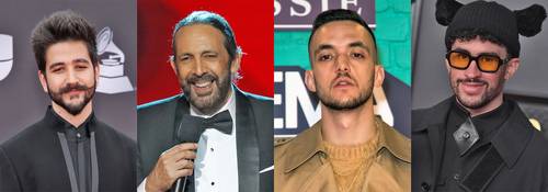 Combinación de fotos de izquierda a derecha Camilo, Juan Luis Guerra, C. Tangana y Bad Bunny, nominados en la 22 edición de los Grammy Latinos.