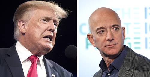 Con una fortuna de 2.5 mil mdd Donald Trump no alcanzó a ingresar a la lista de los 400 estadunidenses más ricos, el mínimo requerido es de 2.9 mil mdd. A la derecha, Jeff Bezos, fundador de Amazon, quien repite por cuarto año consecutivo en el número uno de los más ricos del país. Ambos en imagen de archivo.