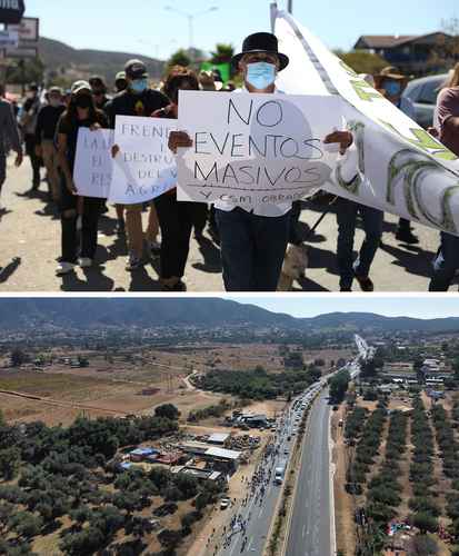 Pobladores, prestadores de servicios gastronómicos, productores y comercia-lizadores de vino y aceituna del Valle de Guadalupe protestaron ayer en la carretera de Ensenada–Tecate, a la altura del poblado de San Antonio de Minas, en Baja California, contra el ecocidio y la devastación del área forestal de la zona vitivinícola de Ensenada, luego de la clausura de un predio y la cancelación de un concierto.