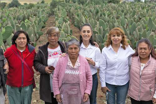 La jefa de Gobierno, Claudia Sheinbaum, realizó una gira de trabajo por la alcaldía Milpa Alta. En esta imagen, con productoras de nopal.