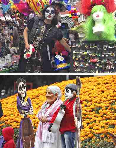 La celebración del Día de Muertos ha permitido reactivar la economía en la Ciudad de Mexico. En estas imágenes, una ofrenda en el Centro y cientos de flores de cempasúchil en Reforma.
