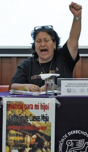 La madre del activista, María del Lourdes Mejía, destacó que este caso es ejemplo del esquema de violencia de Estado. Imagen de marzo pasado.