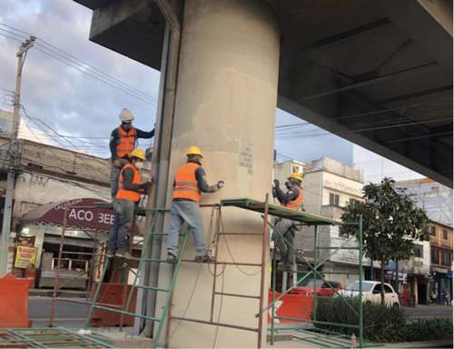 Sobre avenida Tláhuac ya se observan los trabajos de reforzamiento en la parte elevada.