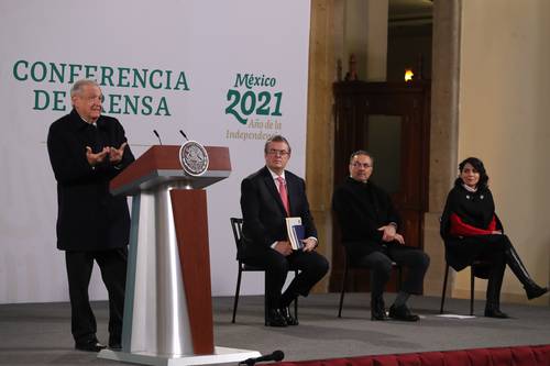 El presidente Andrés Manuel López Obrador durante conferencia matutina en Palacio Nacional.