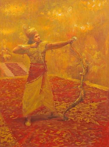 Representación de Shiv Dhanush, obra que forma parte de la exposición Dios Rama entre la gente, colectiva de la Academia Lalit Kala.