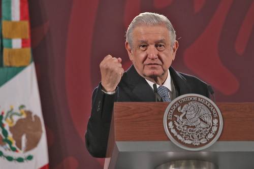 El presidente Andres Manuel Lopez Obrador, ayer, durante su conferencia matutina en el Salon Tesoreria de Palacio Nacional.