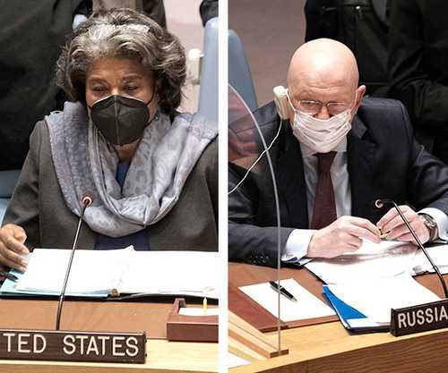 Los embajadores ante la ONU de Estados Unidos, Linda Thomas-Greenfield, y de Rusia Vassily Nebenzia, intercambiaron ayer duras acusaciones en el Consejo de Seguridad.