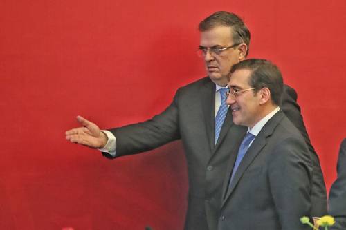 El canciller Marcelo Ebrard recibió ayer a su homólogo de España, José Manuel Albares, en sus oficinas de la Secretaría de Relaciones Exteriores.