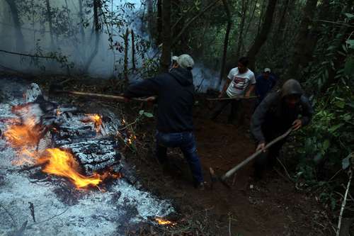 El incendio que se inició el pasado martes en Tlaltempa, estado de México, se extendió al pueblo de Mexicapa, municipio de Ocuilan, donde ha dañado decenas de hectáreas.