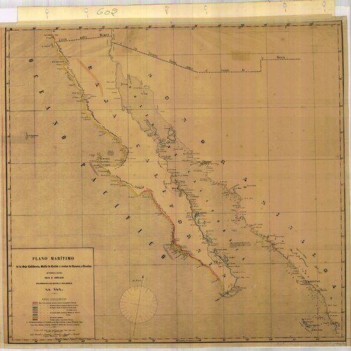 Mapa del Golfo de California y sus recursos pesqueros (Circa1850).  Colección de la Mapoteca Orozco y Berra
