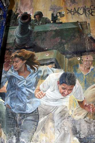 Detalle del mural Un clamor por la justicia: Siete crímenes mayores, que pintó Cauduro en la SCJN entre 2006 y 2009. Foto archivo
