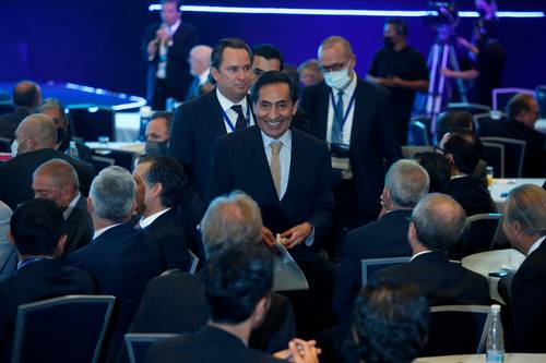 Rogelio Ramírez de la O, secretario de Hacienda, al final del encuentro con los consejeros de BBVA.