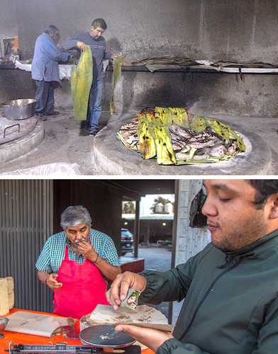 José Luis Martínez Castillo y su hijo Javier Martínez García celebran el Día del Padre preparando la tradicional barbacoa de borrego en el municipio de Tlaxcoapan, Hidalgo. Por generaciones, la familia se ha dedicado a ofrecer el platillo regional todos los fines de semana, con venta en su domicilio y para actividades privadas.