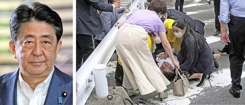 Shinzo Abe se desplomó en el templete tras el estruendo de disparos y se le vio con la camisa ensangrentada antes de que fuera trasladado a un hospital. El ex primer ministro gobernó Japón de diciembre de 2012 a septiembre de 2020.