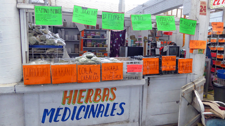 Puesto de plantas medicinales en el Mercado Juárez, Chihuahua, 2015.  Sol Cristians Niizawa