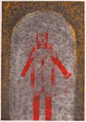 Hombre en rojo, de Rufino Tamayo, quien donó a este diario 100 litografías firmadas por él.