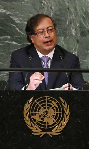  El presidente de Colombia, Gustavo Petro, ayer durante su participación en la Asamblea General de la ONU. Foto Afp