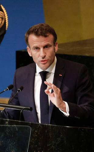  El presidente de Francia, Emmanuel Macron, ayer durante su participación en la Asamblea General de la ONU. Foto Afp