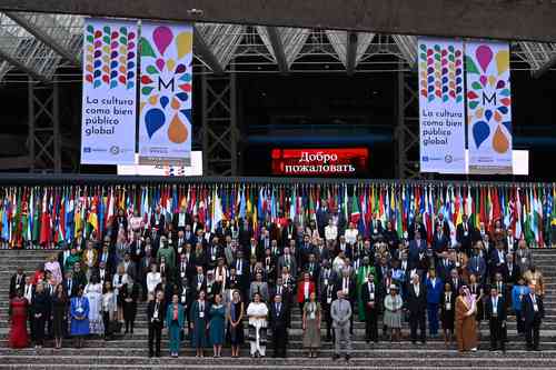 La Conferencia Mundial sobre Políticas Culturales y Desarrollo Sostenible, Mondiacult 2022, fue inaugurada ayer por la mañana en el Auditorio Nacional, con la participación de 150 ministros de Cultura del mundo. En la imagen, funcionarios de las delegaciones.