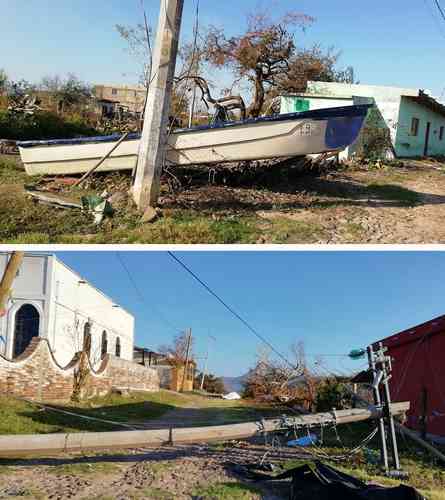Una panga fue proyectada a 300 metros desde la Laguna, y postes de luz colapsaron en la localidad de Pescadero, municipio de Rosamorada, Nayarit, debido a los fuertes vientos originados por el huracán Roslyn, el 23 de octubre pasado.