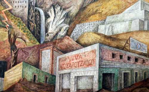  Detalle de la obra Paisaje de Azcapotzalco, de Juan O’Gorman, restaurado en 1999 y en 2017, que se encuentra en la biblioteca Bartolomé de Las Casas. Foto cortesía de Pablo Moctezuma