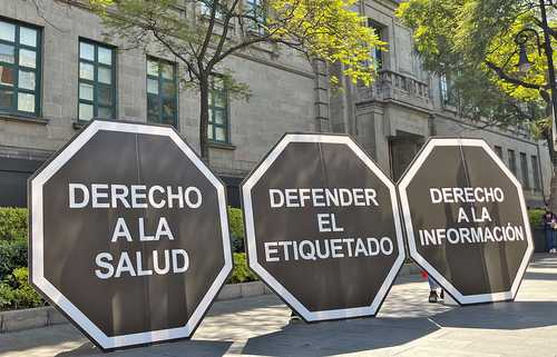 Integrantes de la organización Alianza por la Salud Alimentaria se manifestaron en contra de cuatro amparos sobre el etiquetado frontal frente a la SCJN el pasado 7 de noviembre.