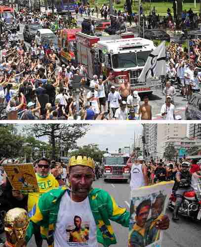 Miles de personas siguieron el recorrido del féretro de Pelé rumbo al mausoleo en el Memorial Necrópole Ecuménica, en su natal Santos.