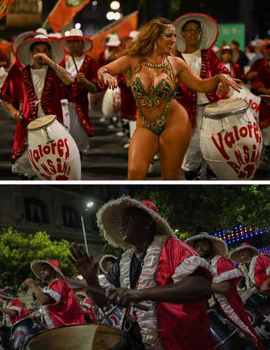 Desfile inaugural del Carnaval 2023, clásica fiesta popular uruguaya, donde se reúnen los grupos de candombe.