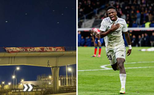 Un muñeco con la camiseta de Vinicius colgado de un puente empañó el clásico ante el Atlético en la Copa del Rey, donde el brasileño colaboró con el tercer gol en el triunfo del Madrid por 3-1.