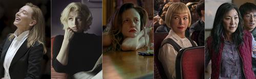  Nominadas a la categoría a mejor actriz, de izquierda a derecha, Cate Blanchett (Tár), Ana de Armas (Blonde), Andrea Riseborough (To Leslie), Michelle Williams (Los Fabelman) y Michelle Yeoh (Todo en todas partes al mismo tiempo).