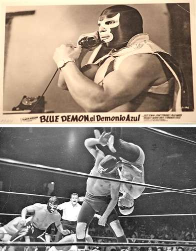 Uno de los principales contemporáneos en el ring de El Enmascarado de Plata fue Blue Demon, con quien filmó algunas películas. Imágenes captadas durante un recorrido por una exposición en el Museo del Estanquillo.