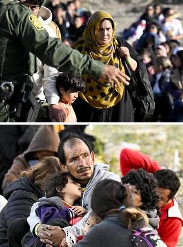A diferencia de hace unos años, ahora viajan familias enteras, que esperaban ayer en medio de la valla doble en San Diego, cerca de Tijuana.