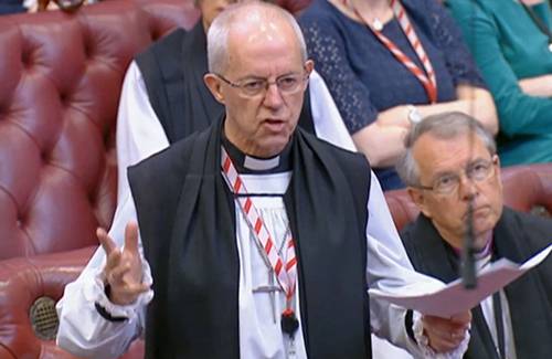 Justin Welby, arzobispo de Canterbury, ayer en el Parlamento británico.