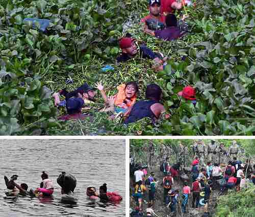 Ante el fin del Título 42, migrantes buscaban ayer cruzar a toda costa el río Bravo desde Matamoros hacia Brownsville, entre bancos de plantas acuáticas y con la ayuda de salvavidas inflables, para al final encontrarse con las vallas de alambres de púas y el resguardo de agentes estadunidenses que les impidieron el paso.