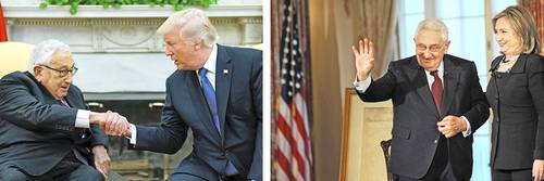Kissinger es símbolo de la diplomacia estadunidense y de la realpolitik. En la imagen de la izquierda, en 2017 con el entonces presidente de Estados Unidos, el republicano Donald Trump. A la derecha, con la demócrata Hillary Clinton, cuando era secretaria de Estado, en 2011.