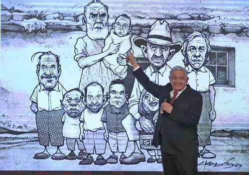 El Presidente destacó ayer el cartón de Hernández publicado el domingo en La Jornada bajo el título “De humilde familia” en alusióna Xóchitl Gálvez.