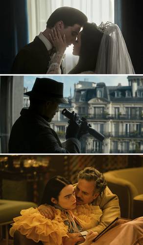 Fotogramas de las cintas Priscilla, The Killer y Poor Things (abajo), que tendrán su debut mundial en la 80 edición del encuentro cinematográfico