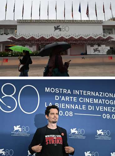 El director y presidente del festival, Damien Chazelle, lució una camiseta de apoyo al movimiento en Hollywood, en la ceremonia inaugural.