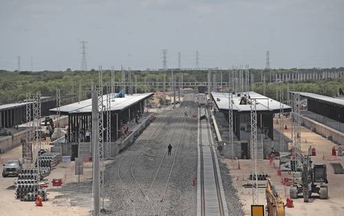 Construcción de la estación Teya del Tren Maya, en Yucatán.