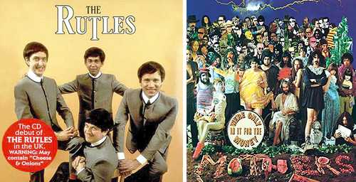 Portada del álbum debut de The Rutles, banda paródica creada por el comediante Eric Idle. Luego, tapa del disco We’re Only in it for the Money, de The Mothers Of Invention.