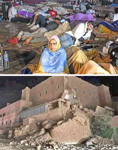 Tras la caída de inmuebles en Marrakech y ante el temor de répiclas del sismo, la población decidió pernoctar en la calle.