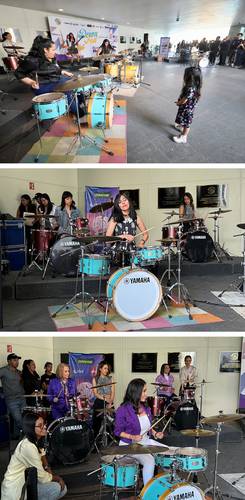 Mujeres bateristas tomaron el patio del Senado para exigir equidad