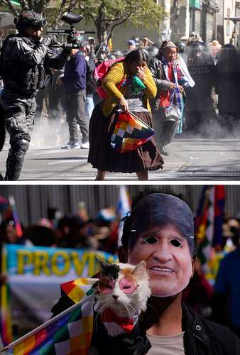 Reprimen a manifestantes en pro de la candidatura de Evo Morales