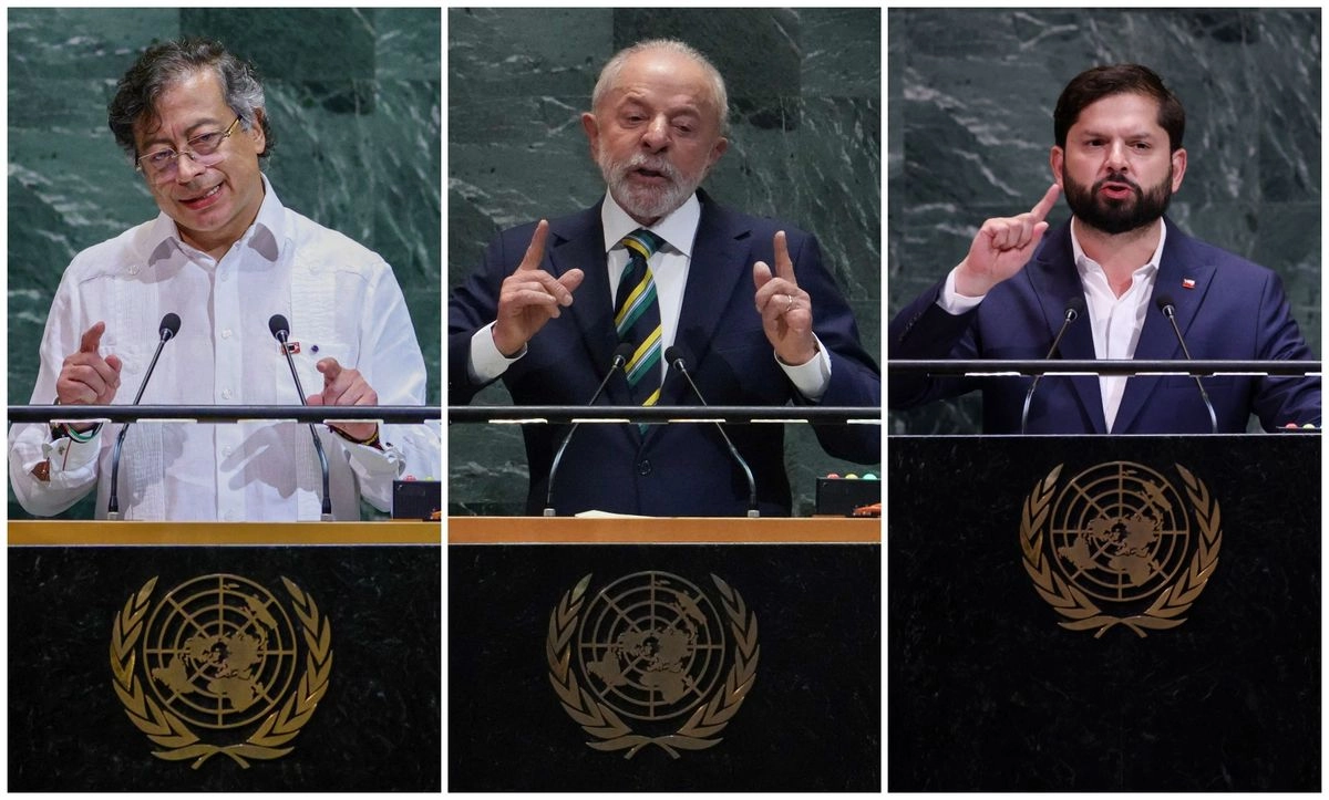 Los mandatarios de Colombia, Gustavo Petro; Brasil, Luiz Inácio Lula da Silva, y Chile, Gabriel Boric, durante su participación en Naciones Unidas. Foto 