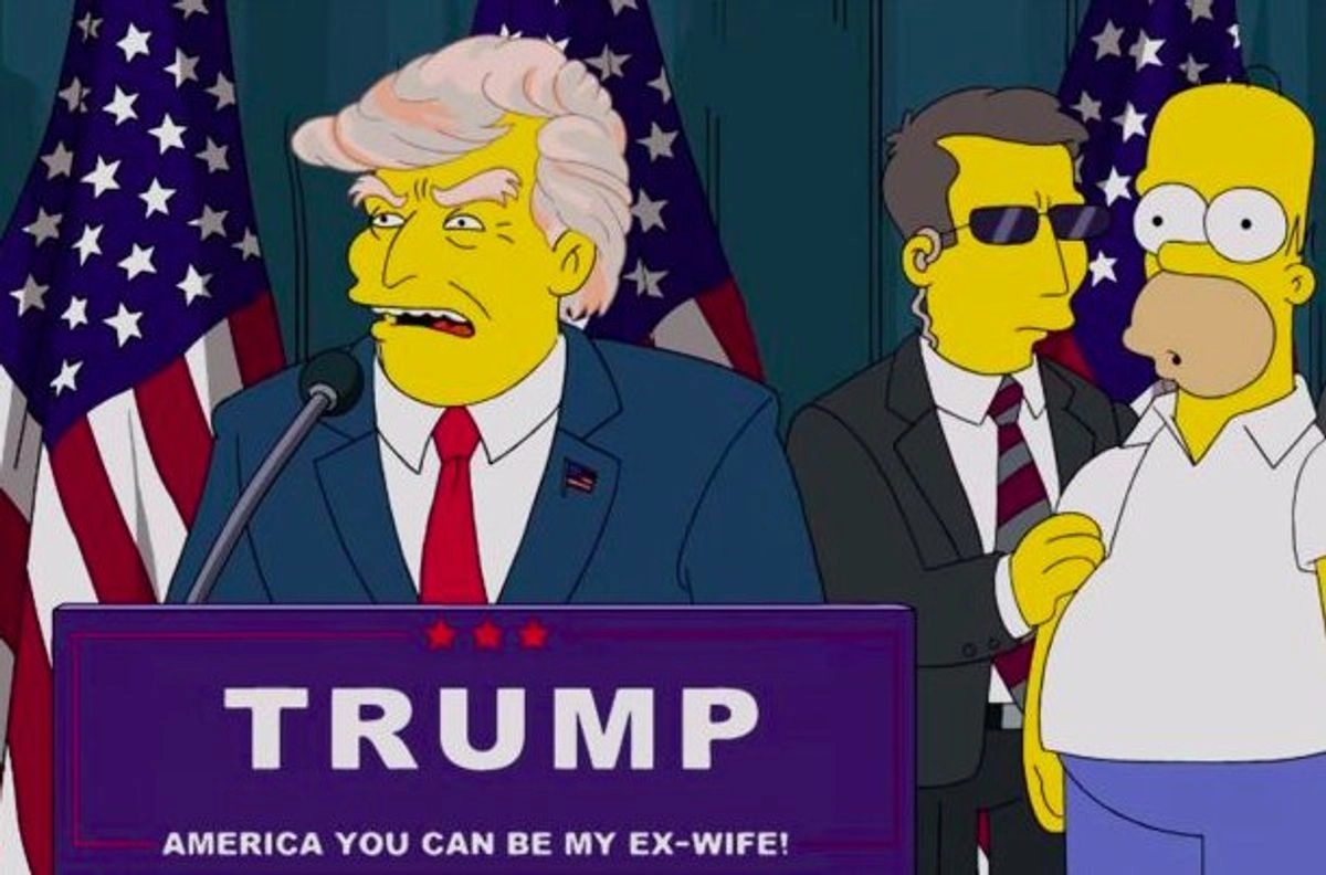 Los Simpson predijeron la presidencia de Donald Trump en el episodio de la undécima temporada "Bart to the Future", que se emitió en el 2000. Ambientado en el futuro, el episodio alude a una presidencia de Trump, que parecía inverosímil en ese momento (aunque una carrera fallida como candidato probablemente sirvió de inspiración para la broma). Foto