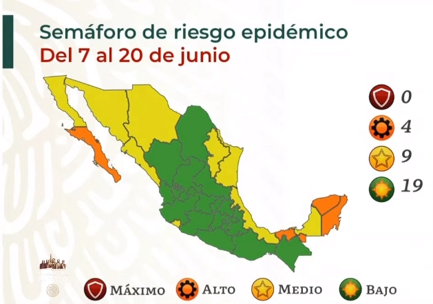 Semáforo Covid-19 del 7 al 20 de junio de 2021. Imagen Cortesía Ssa