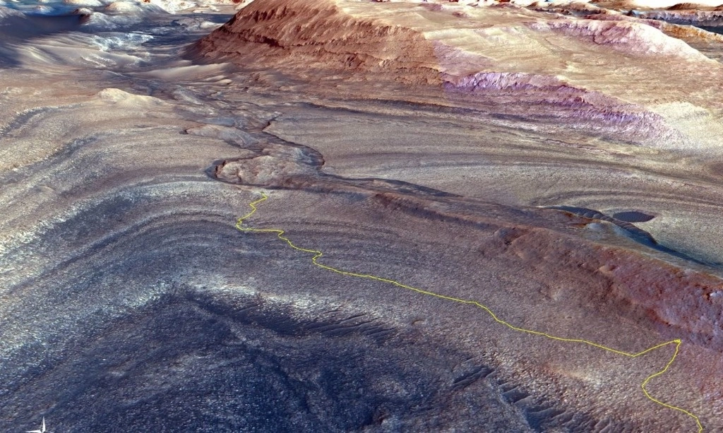 Recorrido del rover Curiosity hasta Gediz Vallis. Foto Europa Press