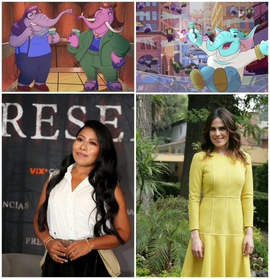 Arriba, fotogramas de la película. Abajo, Yalitza Aparicio y Karla Souza, quienes dan voz a algunos de los personajes. Foto Roberto García Ortiz