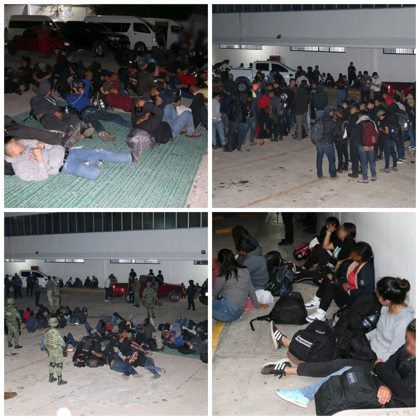 Los migrantes guatemaltecos (20 mujeres adultas, 10 niñas, 50 hombres adultos y 8 niños) viajaban en tres vehículos sobre el nuevo Libramiento Sur, cuando fueron interceptados. Foto ‘La Jornada’